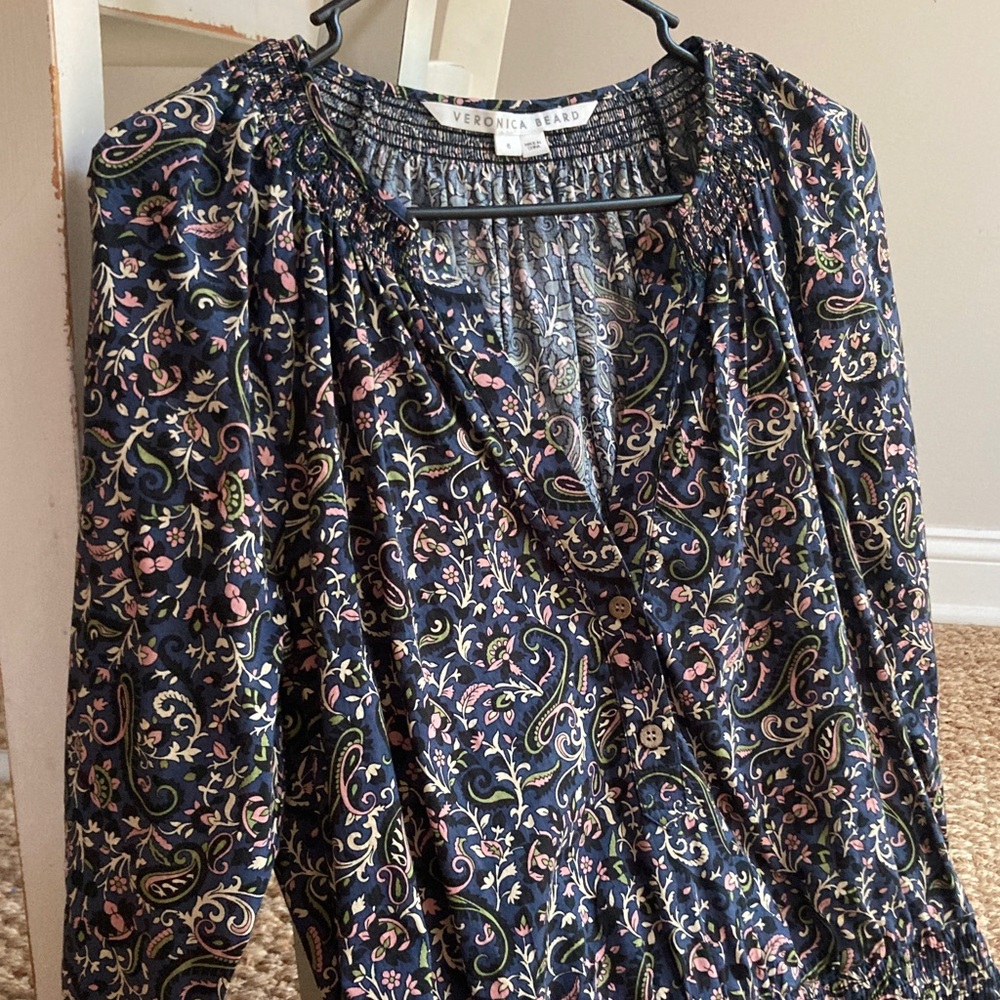 New: Veronica Beard Karlina Smocked Cotton Dress. Size 6 - Picture 2 of 15